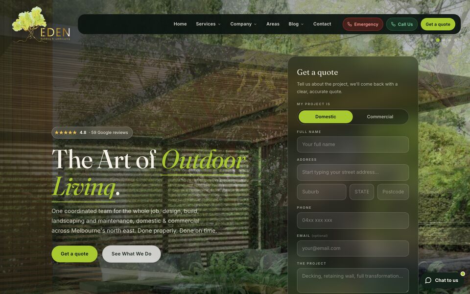 Eden Building and Landscaping website