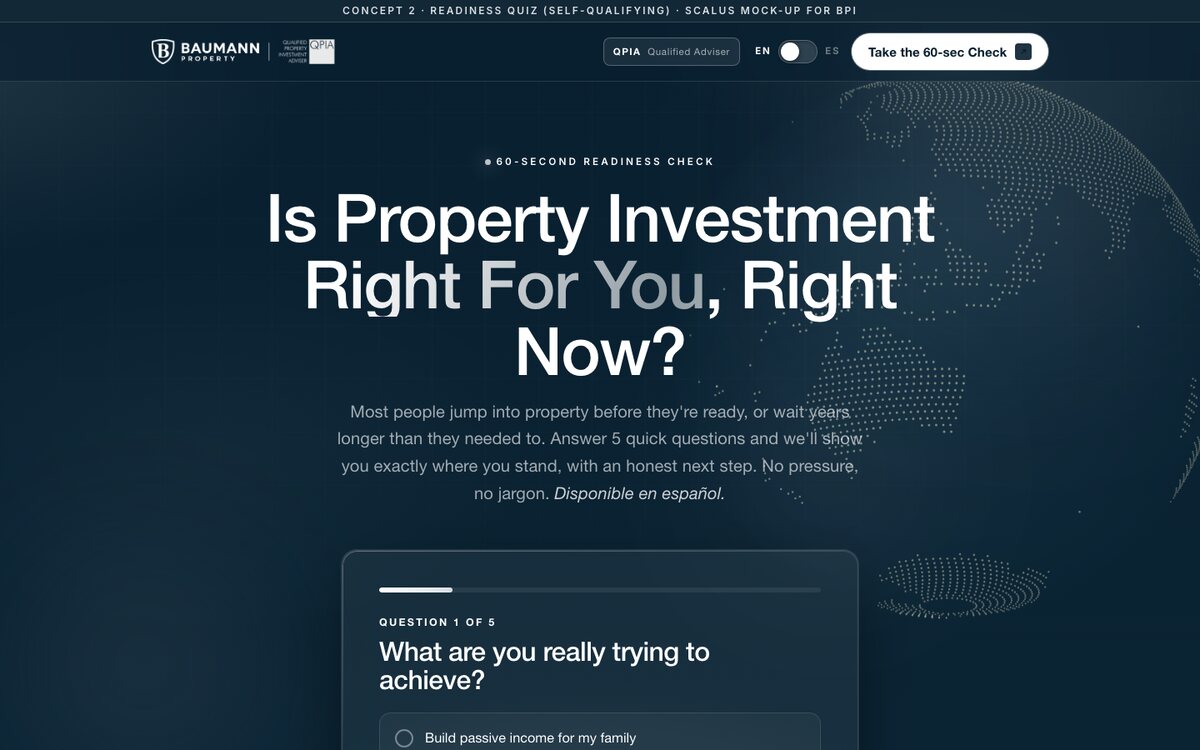 Baumann Property investment funnel built by Scalus