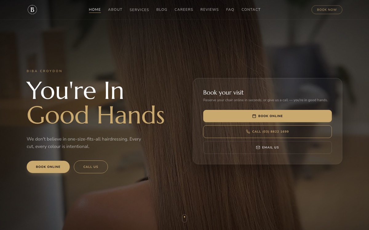 Biba Croydon hair salon website built by Scalus