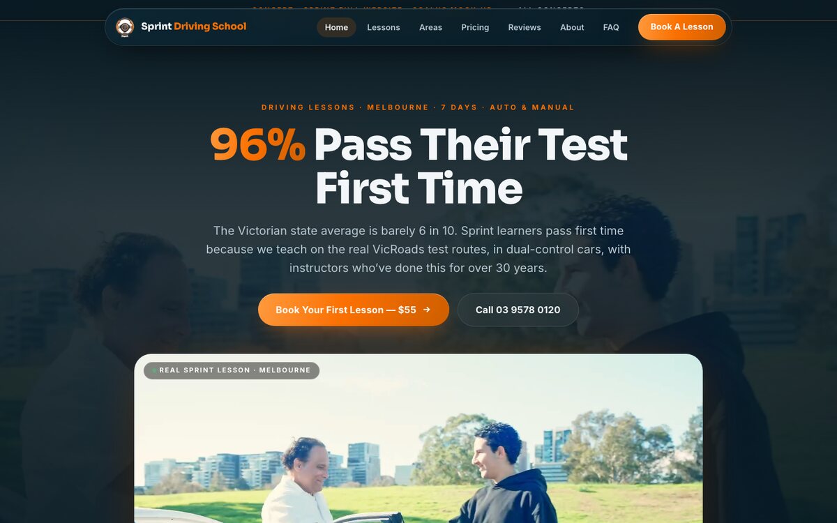 Sprint Driving School website built by Scalus